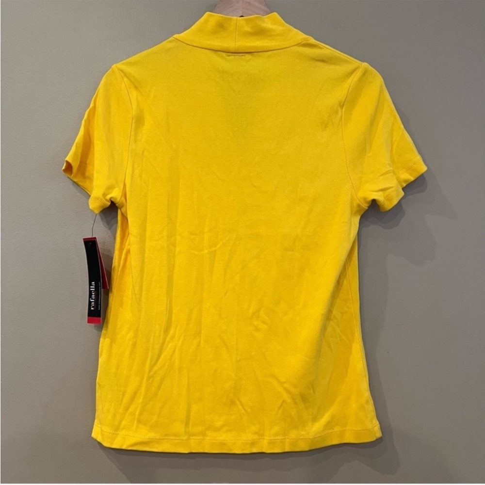 NWT 1990s Rafaella Bright Yellow Short Sleeve Gathered Front Bling Sweater Top L - Picture 2 of 4